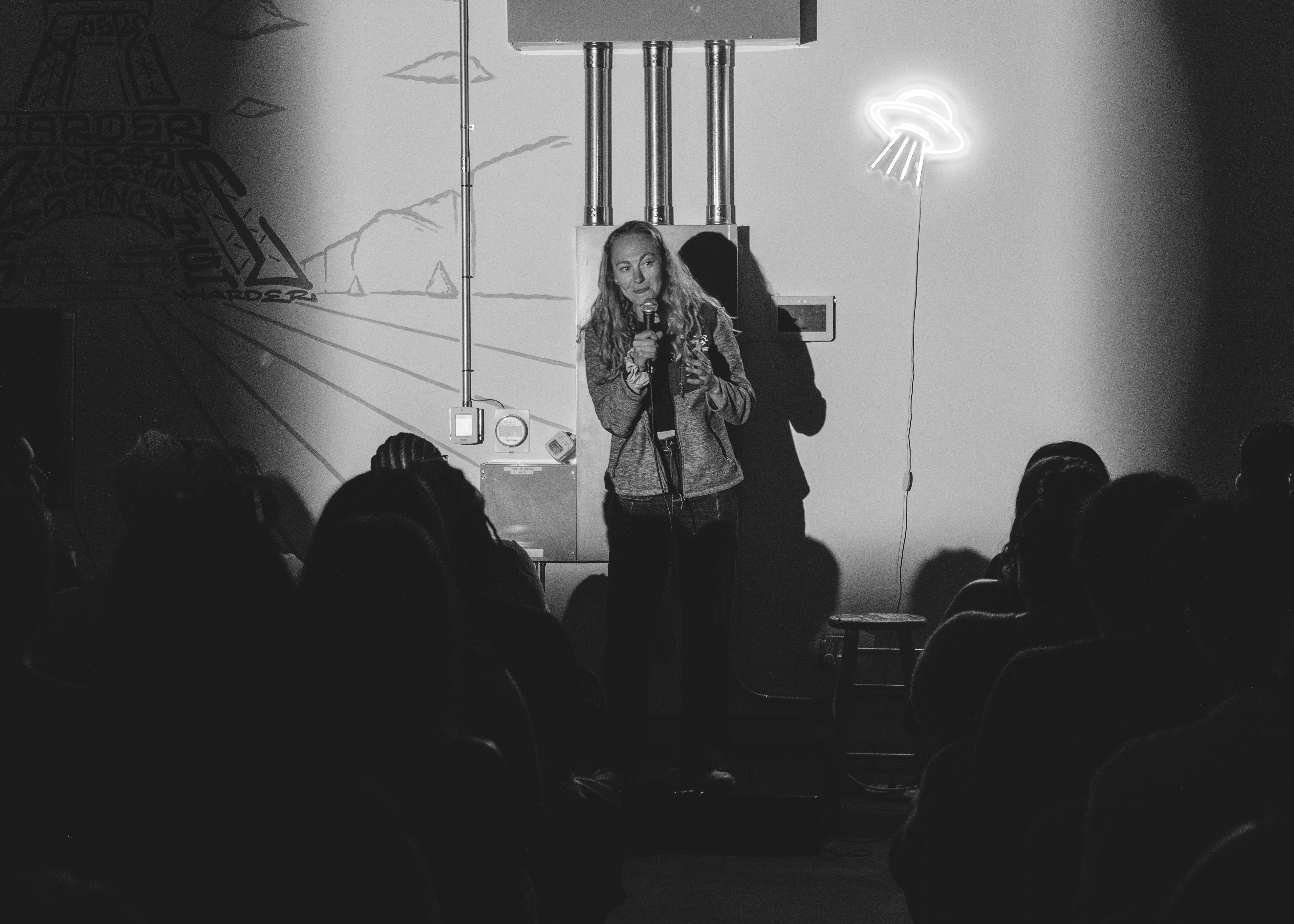 Comedian on stage at Spaced Out Comedy