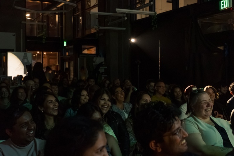 Packed audience laughing at Spaced Out Comedy San Jose